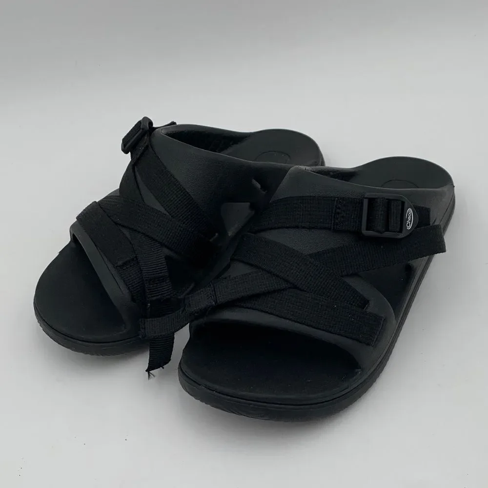 Kids Chaco Black Slide Sandals | Youth 3 | Damaged Strap | Play Shoes